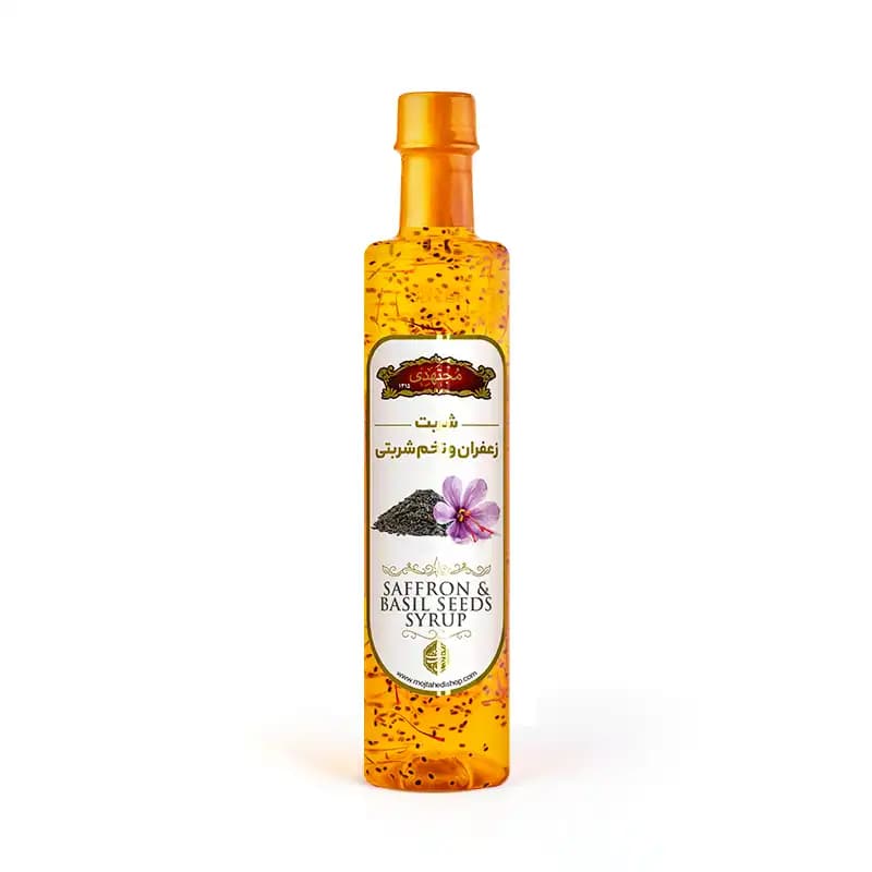 Sirope de azafrán y bidmeshk con semillas de albahaca Mojtahedi, 650 g
