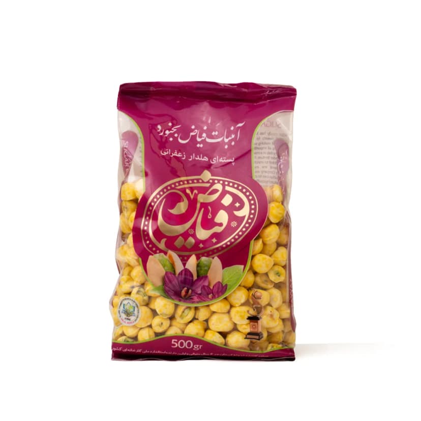خرید شکر پنیر پسته‌ای هل دار زعفران (500 گرم) – آبنبات فیاض بجنورد